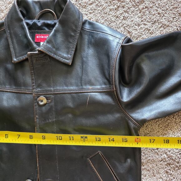 Vtg Gymboree Kids Leather Jacket Small 2-3 Years Brown Boys Coat 1998 90s Button - Picture 8 of 9